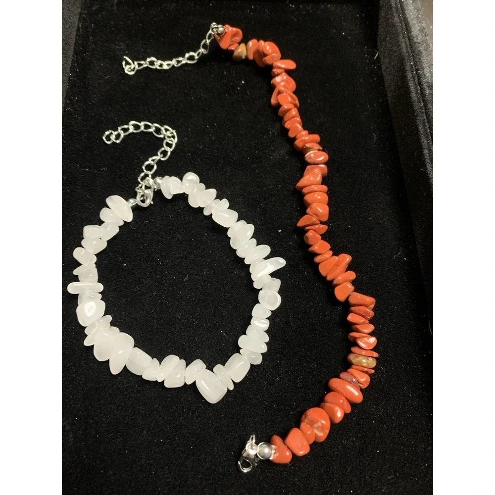 2‎ natural stone chip bracelets Jasper Moonstone lobster Extension 7-8.5